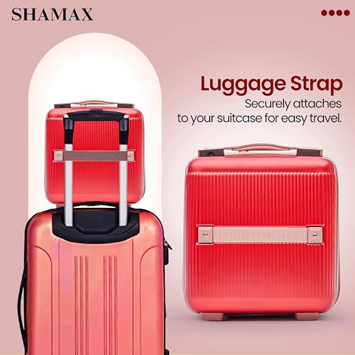 Image of SHAMAX Portable Vanity Box Makeup Organiser Case Stylish Premium Cosmetic Storage Box for Jewellery, Skincare & Beauty Products, TSA Lock with Password Feature, Zipper Closure, Carry Handle(Red)