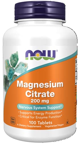 NOW Supplements, Magnesium Citrate 200 mg, Enzyme Function*, Nervous System Support*, 100 Tablets