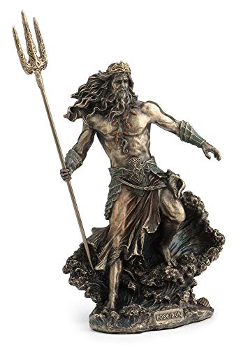 Estatua Poseidón griego 7.88 pulg resina y bronce miniatura 2