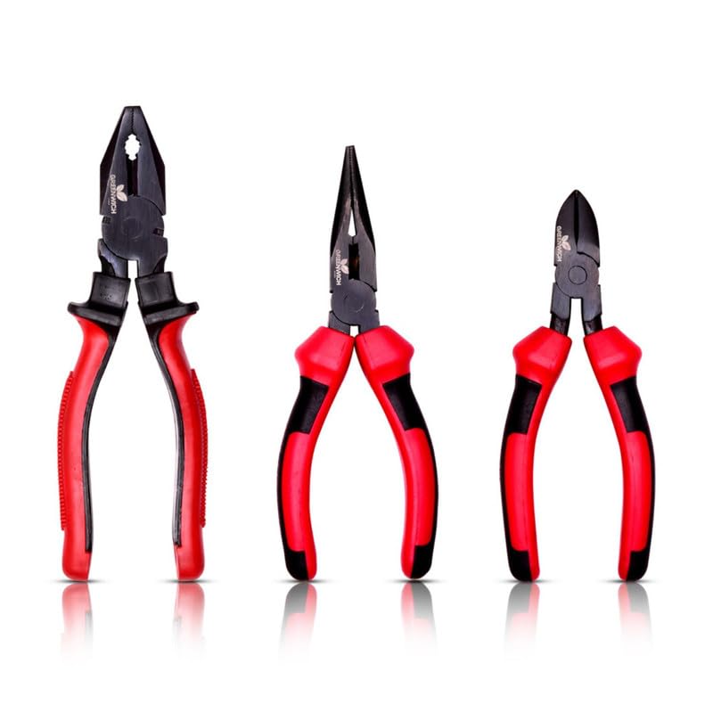 GREENWICHSTORE, 8 Sturdy Steel Combination Plier Cable Stripper Side Cutting Plier, Long Nose Plier with Anti-Rust properties for gripping, holding and cutting wires, RED & BLACK (Combo set of 3) (B0D4VH8C6S) Amazon Price History, Amazon Price Tracker