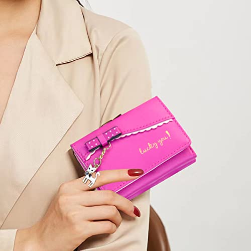 SUMGOGO Small Wallet for Women Cute Cat Pendant Card Holder Organizer Girls Front Pocket Coin Purse Leather (A-Rose)2