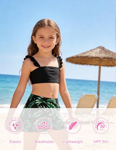 Image of ALISISTER Girls Swimsuit 3 Piece Bathing Suits Summer Bikini Tankini Sets with Cover Up Skirt for 4-12 Years