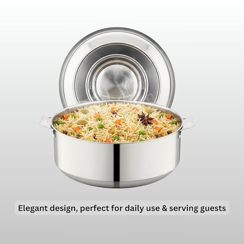 Image of Stainless Steel Double Wall Insulated Hotpot with Lid, 1 Liter Capacity, Keeps Food Hot & Fresh, Durable Heavy Duty, Ideal for Rice, Curry, Biryani, Chapati - Silver