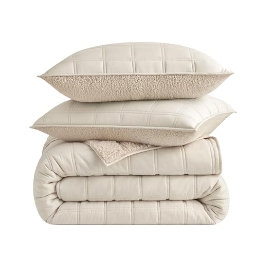 UGG Twin/Twin XL Quilt Set with 1 Pillow Sham 2 Piece Lightweight All-Season Bedspread Ultra-Soft Fluffy Reversible Quilt Set for Dorm Apartment & Modern Bedroom Decor Cream (Gizelle)