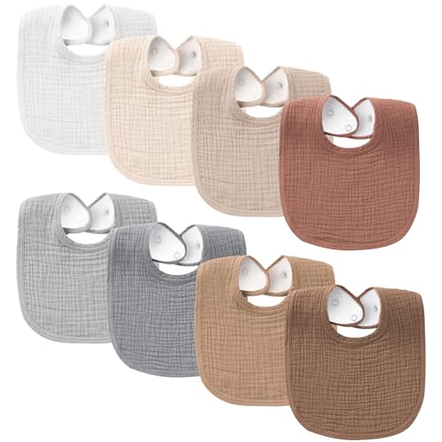 Image of Konssy Muslin Baby Bibs 8 Pack Baby Bandana Drool Bibs Cotton for Unisex Boys and Girls, Soft Absorbent Set for Teething and Drooling