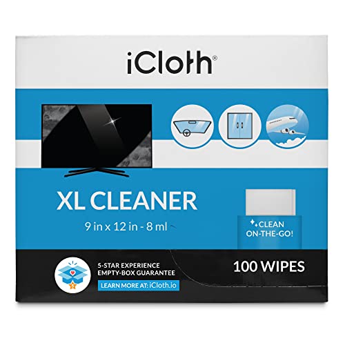 iCloth Screen Cleaning Wipes [100 Screen & Lens Cleaning Wipes - Extra Large] Safe for All Screens, Pro-Grade, Individually Wrapped, 1 Screen Cleaner Can Clean Several Flat Screen TV's and Monitors.