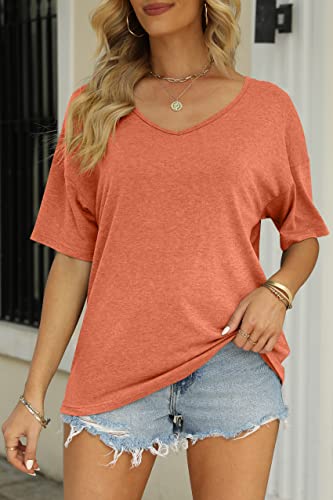 Mirol Women's Half Sleeve T Shirts Fashion V Neck Oversized Loose Tops Solid Casual Basic Blouses Orange #TOP1