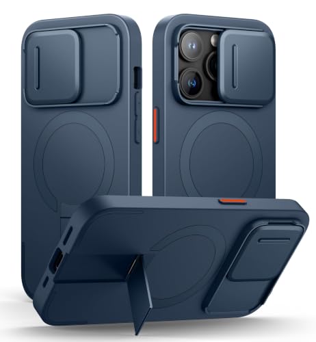 Image of SURITCH for iPhone 14 Pro Case with Magnetic Camera Slide Cover and Adjustable Kickstand, Compatible with MagSafe, Shockproof Bumper Case Slim Protective Cover for iPhone 14 Pro 6.1 Inch, Blue