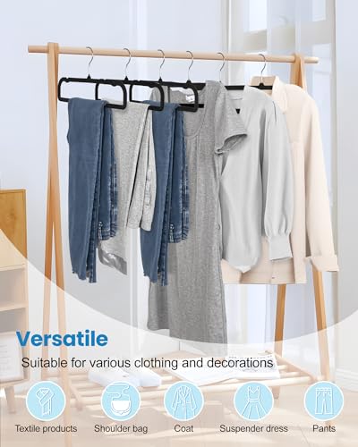 Image of Black Velvet Hangers Non-Slip 20 Pack Felt Hangers for Pants Trouser Hanger | 360 Swivel Silver Hook, Thin Space Saving Clothes Hanger for Jeans Slacks, Slim Perchas Terciopelo, Perchas para Pantalones