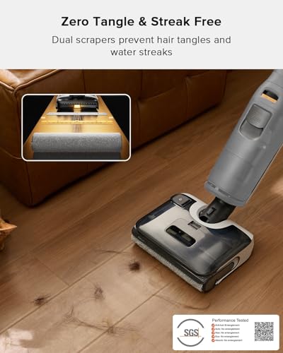 Image of roborock F25 Gray Wet Dry Vacuum Cleaner, Cordless Vacuum Mop All in One with 20000Pa, Zero-Tangle Wet Mop Cleaner for Hard Floor, 180 Lie Flat, 194F Hot Air Flash Drying & Self Cleaning
