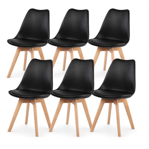 EGGREE Chaises Salle à Manger Scandinaves SGS Tested Lot de 6 Chaises de Cuisine, Rétro Rembourrée Chaise de Salle de Bureau, Pieds en Bois de Hêtre...