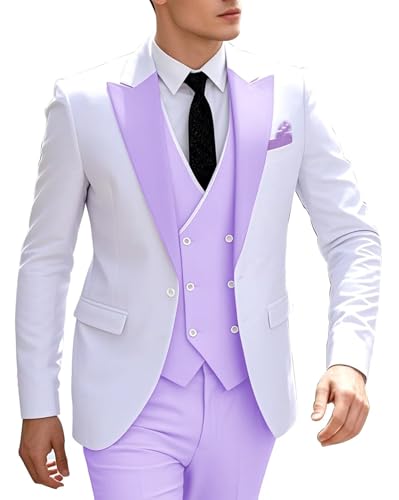 3 Piece Double Breasted Suits for Men Slim Fit Wedding Mens Tuxedos Suits Sets One Button Blazer Vest Pants