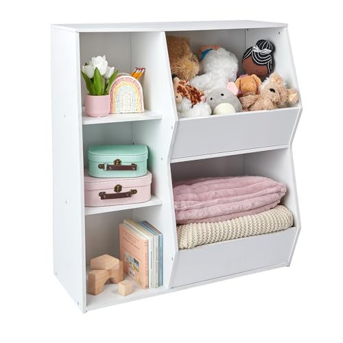 Badger Basket Side Combo Bin Unit and Book Shelf for Kids-White Toy Storage Cubby