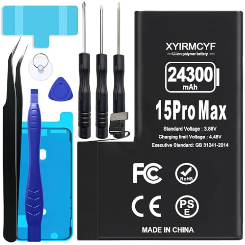 XYIRMCYF 24300mAh Super Capacity Battery Compatible with iPhone 15 Pro Max 0 Cycle Li-Polymer Replacement Battery for iPhone 15 Pro Max with Professional Repair Tool Kit