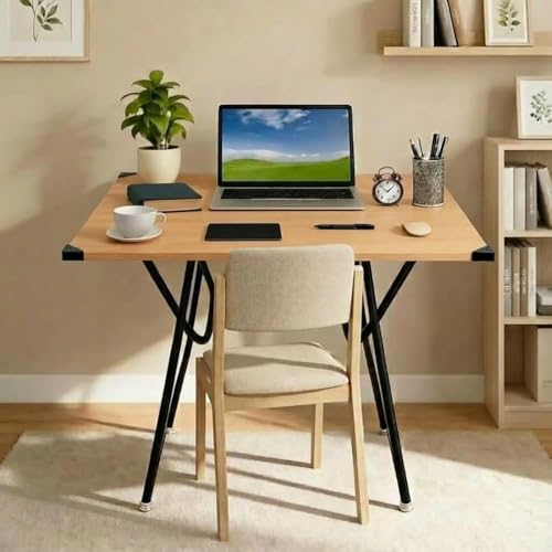Image of Mighty Home Multipurpose Foldable Study Table | Laptop Desk for Home & Office | 2-Seater Dining Table | Portable Design | Safe Corner Protection | Engineered Wood Top & Metal Frame | Beige