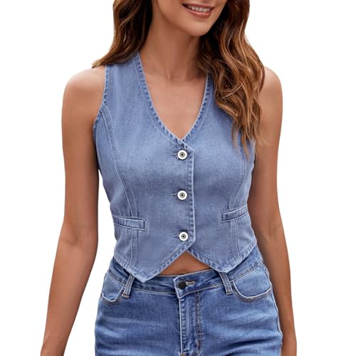 Chaleco vaquero mujer sin mangas chaqueta ligera lavada prenda exterior casual