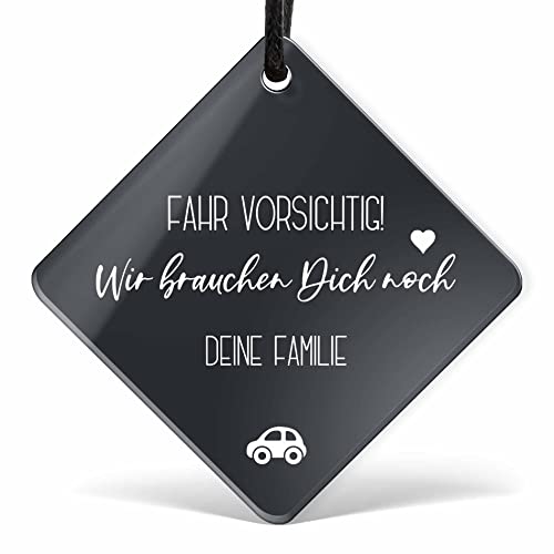 Personalisierter Autoanhänger - Rückspiegel Anhänger schwarz mit Wunsch Gravur für Spiegel - Zubehör Innenraum Deko - Spiegelanhänger Autodekoration als Glücksbringer - Frauen Männer Geschenk