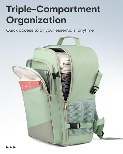 Image of HOTOR Travel Backpack for Women - TSA-Friendly Travel Bag with Multiple Compartments & 3 Packing Cubes, Water-Resistant & Comfortable, Perfect for Travel Essentials, Green, 17.3 inch x 13.0 inch x 7.9 inch