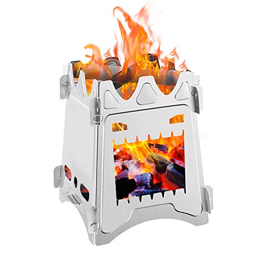 Campingkocher Holzofen, Camping Tragbar Edelstahl Kocher, Titanium Holz Herd Taschenkocher für Festivals Picknick BBQ (Grau)