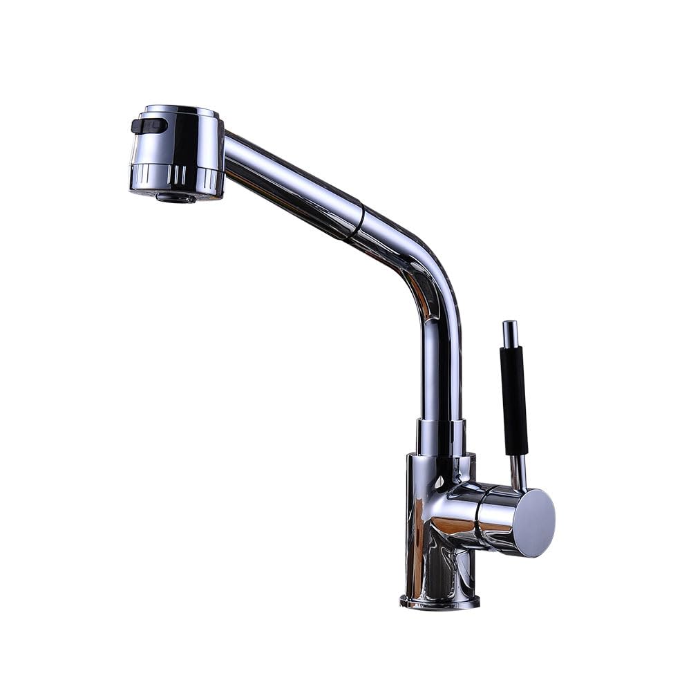 Water Kitchen Tap Pull-Out Faucet Sink Hot and Cold Rotating Outlet with Shower Head Plated
