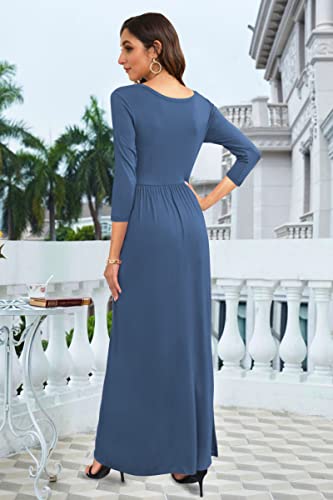 Image of WNEEDU Women's 3 /4 Sleeve Casual Loose Long Maxi Dresses with Pocket
