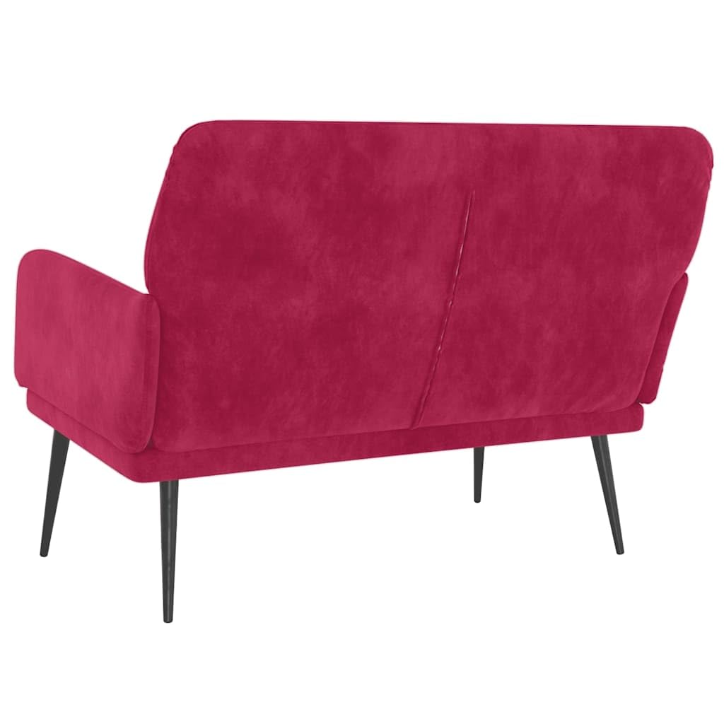 Banc rembourré en velours rouge vin avec structure en métal - 108 x 79 x 79 cm - Banc rembourré pour salle à manger, couloir, salon - Assise confortable - Banc porte-manteau robuste avec