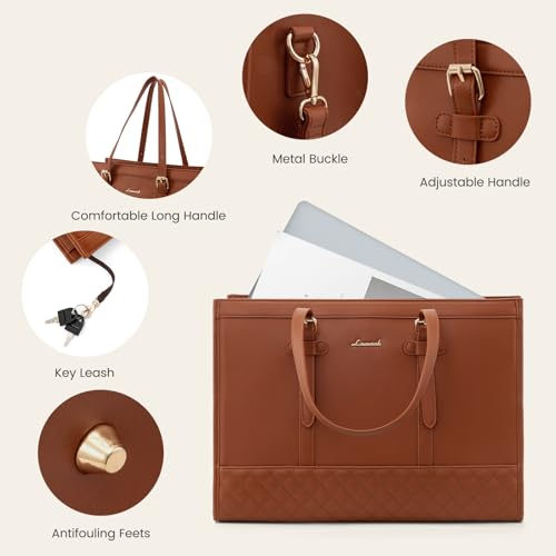 Image of LOVEVOOK Laptop Bag for Women,15.6 inch Laptop Tote Bag Waterproof PU Leather Computer Bag Work Bags for Business Office, Large Capacity Laptop Purse Professional Work Tote Black