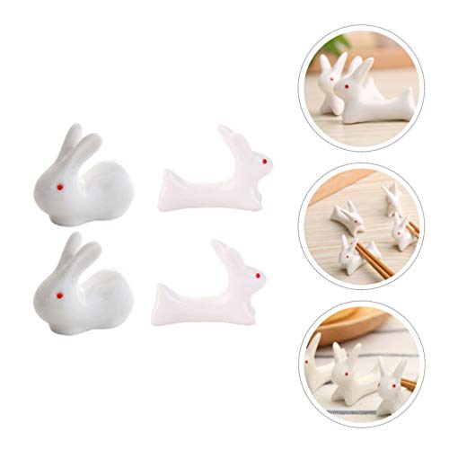 Yardwe 4Pcs Titular Pauzinhos Colher Garfo Chopsticks Descansa de Coelho Da Páscoa Coelho de Cerâmic