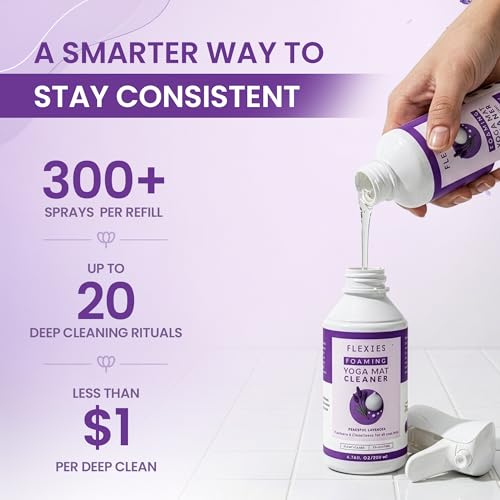 Image of Flexies Foaming Yoga Mat Cleaner Refill Pack | Plant-Based Foaming Spray | Deep Cleans Yoga and Pilates Mats, 6.76 fl oz, Lavender