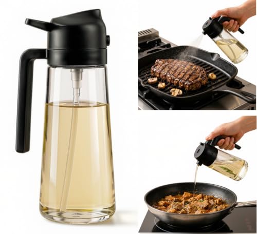 Image of 2-in-1 Glass Oil Dispenser & Sprayer | 500ML| Leak-Proof | For Air Fryer, Salad, Black