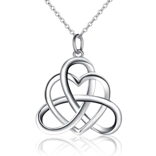 DAOCHONG 925 Sterling Silver Good Luck Irish Heart with Triangle Celtic Knot Vintage Pendant Necklace, Rolo Chain 18"