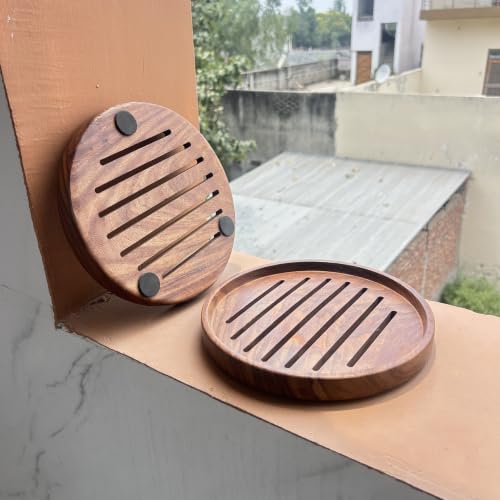 Image of Wooden Roti Holder, Roti Tray, Sheesham Wood Serving Plate, 9 inche Round, Natural Brown, Chemical-Free (Roti Plate)