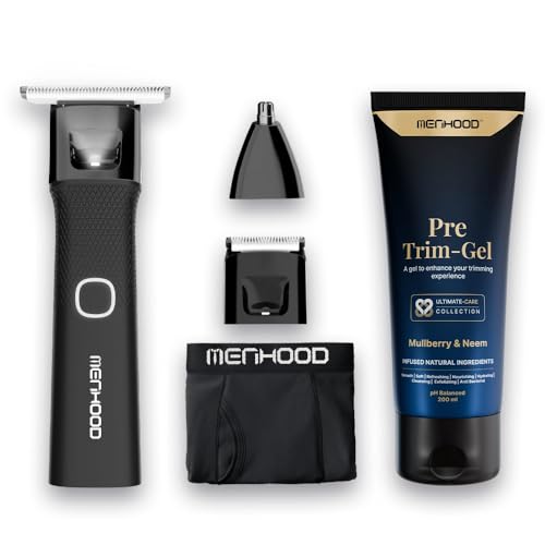Image of MENHOOD Maintenance Package Ultra - Includes Trimmer Ultra, Pre-Trim Gel and The Baller-Balls Spray | Gift For Him | Full Body Grooming Kit For Men | Precision Trimming (Vanilla, Black