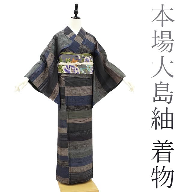 Amazon.co.jp: 本場大島紬 袷 着物 本場縞大島 誠織り 鹿児島県 残糸織  
