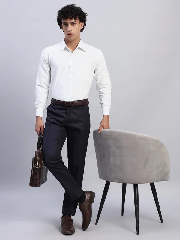 Image of SHOKHEAD Men's Formal White Cotton Shirt - Slim Fit Full Sleeve Dress Shirt for Office & Business Wear