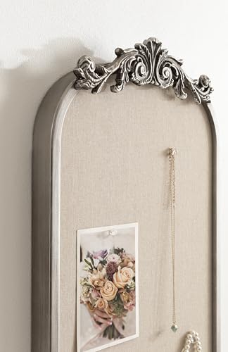 Image of Kate and Laurel Arendahl Arch Pinboard; 13 x 25; Silver; Framed Arched Ornate Vintage Cork Board for Use as Motivational Vision Board or Wall Organizer