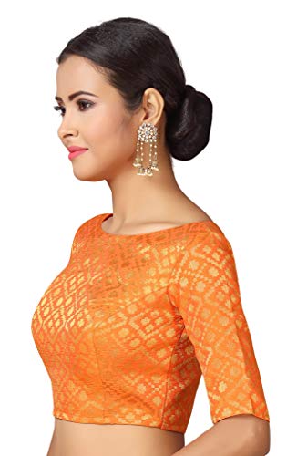 Image of Studio Shringaar Women's Readymade Brocade Elbow Length Sleeves Saree Blouse