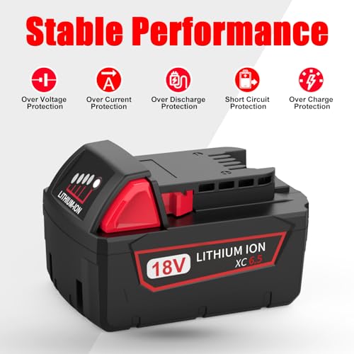 image for BECDXPal 18V 6.5Ah Replacement for Milwaukee M18 Battery and Charger C