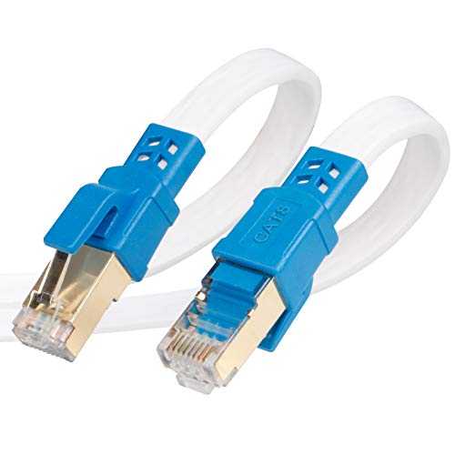 Cat 8 Ethernet Cable 6ft, Cat8 Flat Internet Cable 40Gbps 2000MHz LAN Network Cable High Speed Ethernet Cable, SFTP Shielded Patch Ethernet Cord for Gaming, Router, POE, Modem, PC, Laptop, Smart TV