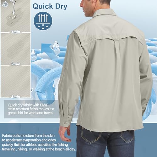 Linlon LN-5066-LIGHT KHAKI-L Mens Safari Shirts Long Sleeve Uv Protection Hiking Fishing Upf 50+ Quick Dry Cooling Shirts#Light Khaki-L thumb #4