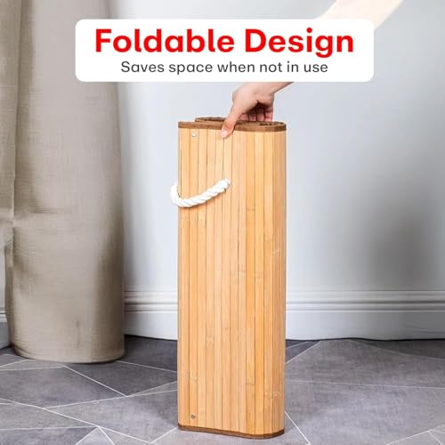 Image of 81L Laundry Basket with Lid, Foldable Bamboo Clothes Hamper, Eco-Friendly Storage Bin for Bedroom, Bathroom & Kids Room (Light Brown, 40x30x60 cm)
