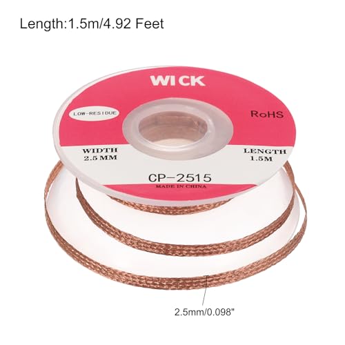 Image of MECCANIXITY Solder Wick Braid No-Clean Desoldering Wick Braid 0.1 Inch Width 5 Feet Length for Remove the Solder Electrical Components 1 Pack