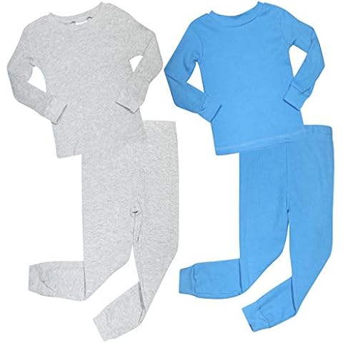Arctic Hero Baby Boys' Base Layer - 4 Piece Soft Stretch Waffle Knit Tops and Jogger Tights - Underlayer for Boys (12M-4T), Size 3T, Grey/Royal Cover