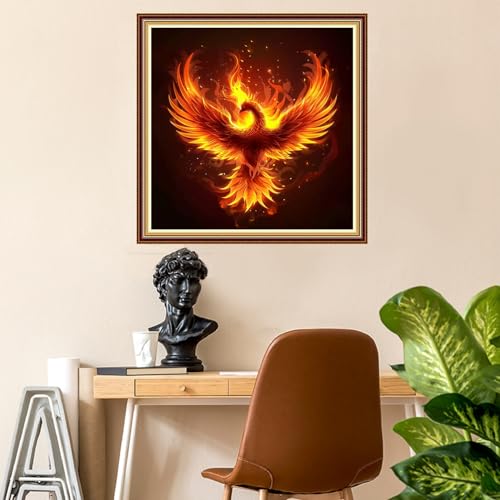 Image of Fanxvivy Stamped Counted Cross Stitch Kits for Adults Printed Cross-Stitch Patterns 11CT Stamped or Counted Cross Stitching Embroidery Kit Needlepoint Kits-Lucky Fire Phoenix 18x18 inch