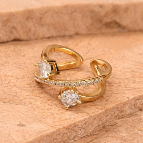 Image of SALTY Anti Tarnish Finger Ring for Women | Adjustable Fancy Jewellery Design | Fashion Accessories for Girls | Minimal Jewelry | Gift for Diwali, Christmas, Marriage, Birthday