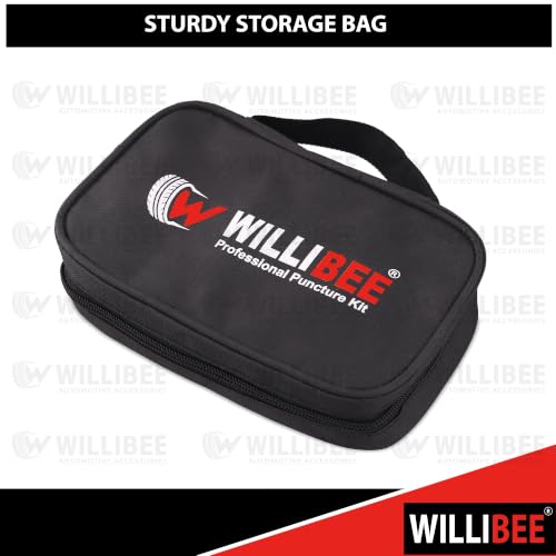 Image of WILLIBEE 17-in-1 (Pack of 20 Strips) Tubeless Tyre Puncture Repair Kit for Car & Bike | Heavy-Duty Puncher Kit (Includes Storage Bag) | Complete Emergency Tyre Fix Set
