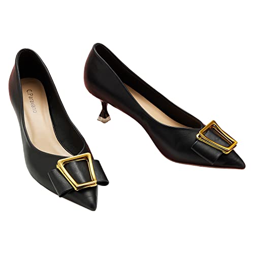 C.Paravano Pumps Shoes Women | Kitten Heels | Low Heel | Dress Shoes for Women | Pointed Toe Heels(Black,Size 6.5)