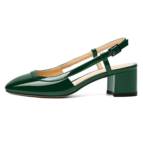 NUMALEO Womens Dating Patent Buckle Square Toe Ankle Strap Dress Chunky Low Heel Pumps Shoes 2 Inch2