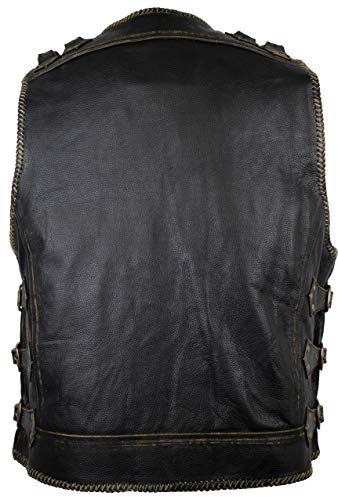 Men's Motorcycle Leather Vest Cowhide in Used Look Retro Style3