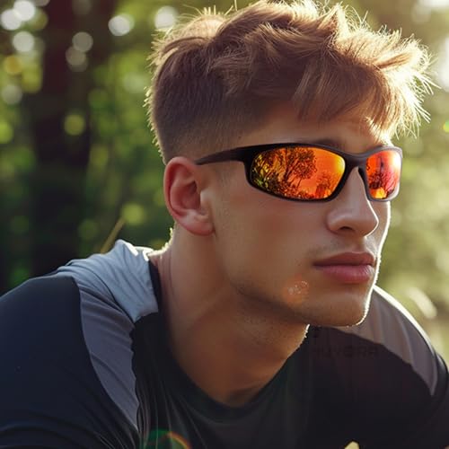 Image of Stylish Polarized Sports Sunglasses for Men Women - Unbreakable HD Clear Vision Cricket Motorcycle Riding Running Cycling Biking Driving Wraparound Branded Oval Goggles